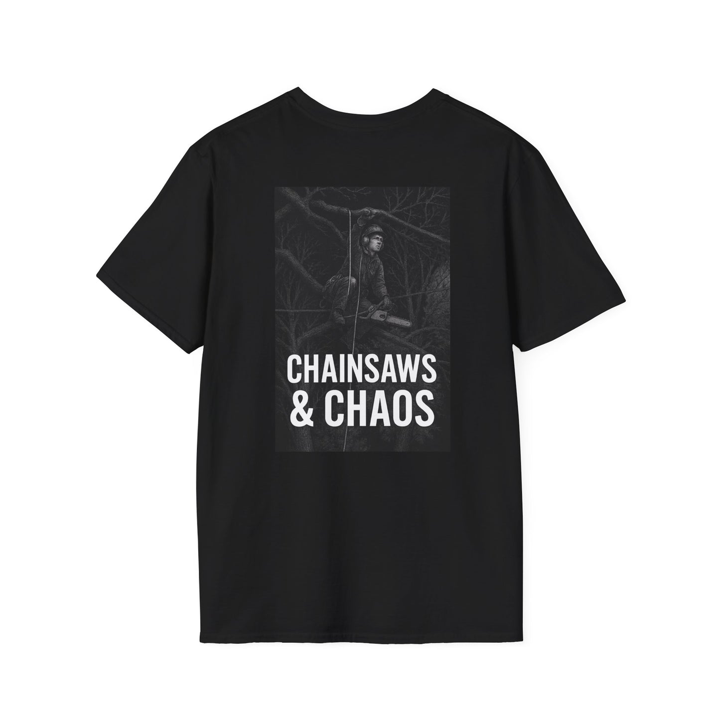 Chaos & Chainsaws T-Shirt – Tree Climber’s Classic, Arborist Humor Tee, Rope Tech Life Shirt