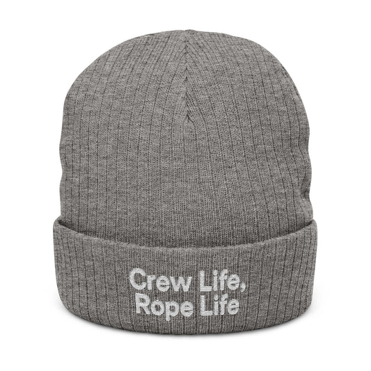 Crew Life Knit Beanie, Cozy Winter Hat, Embroidered Headwear, Perfect Gift for Adventurers, Outdoor Beanie for All Seasons