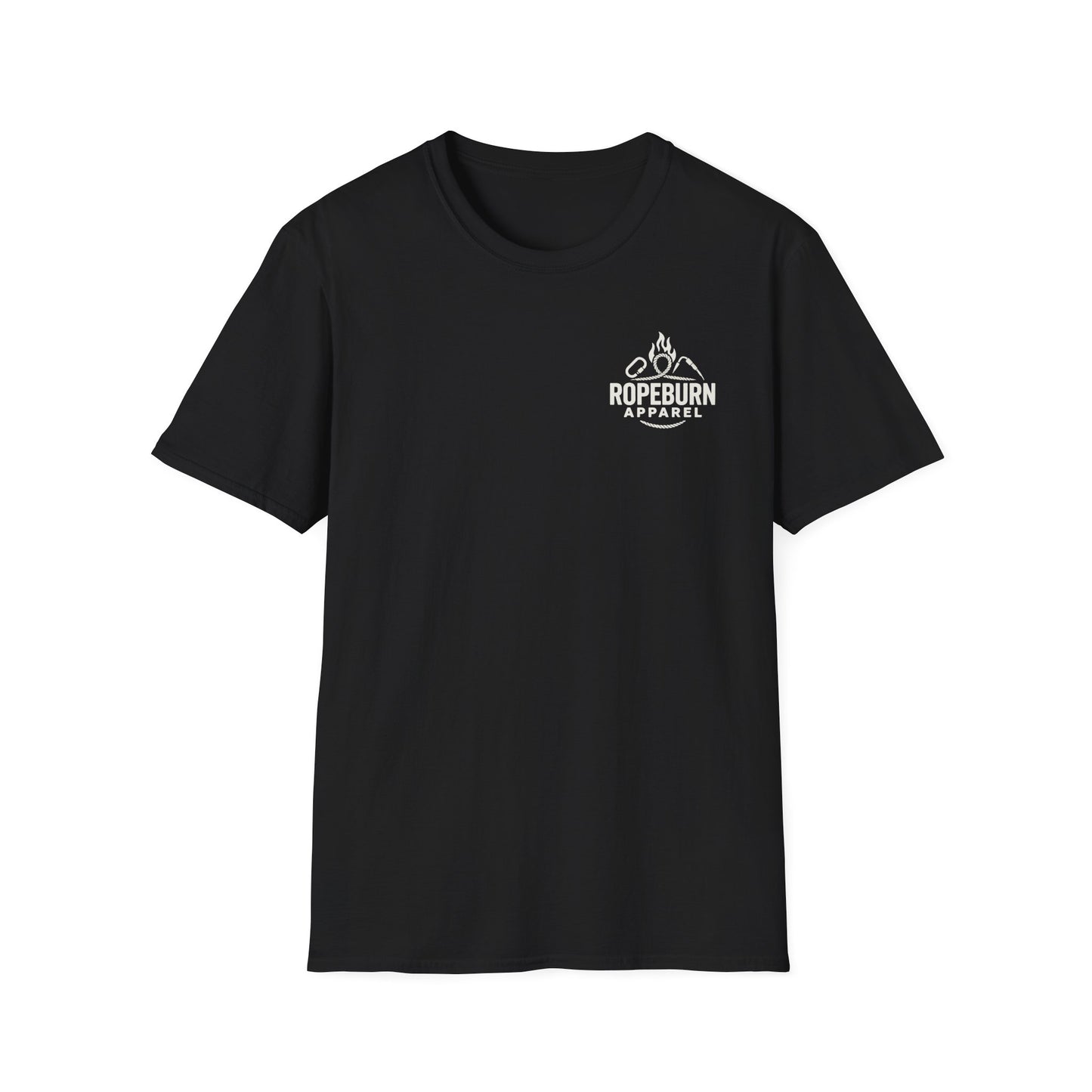 Cliffside Living. Rope-Born Grit.” (White Shirt – Male Climber)