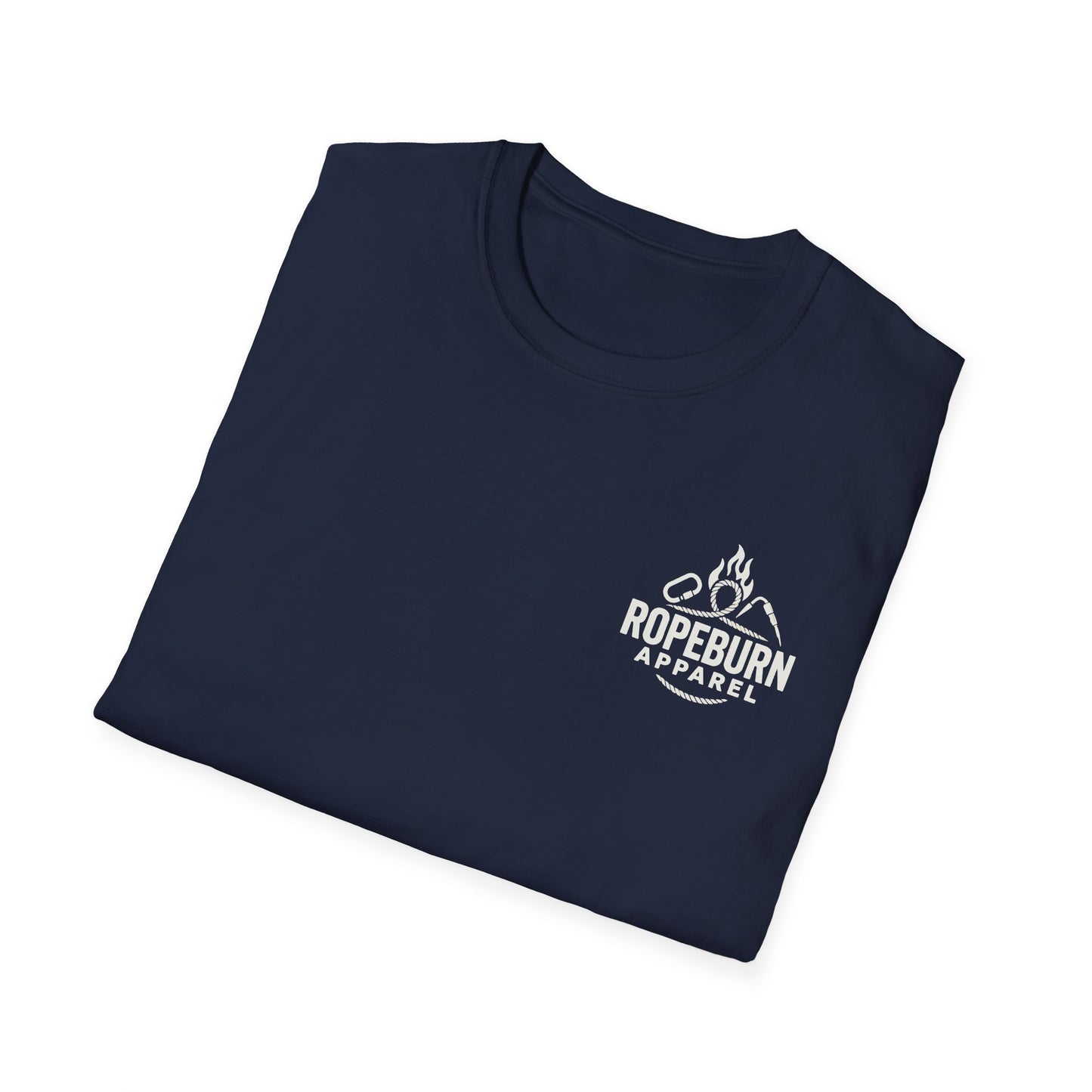 Cliffside Living. Rope-Born Grit.” (White Shirt – Male Climber)