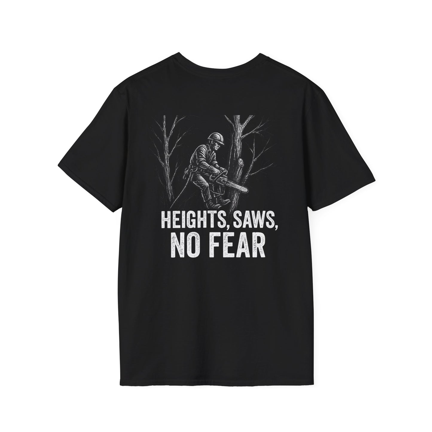 Heights, Saws, No Fear T-Shirt – Tree Worker Graphic Tee, Rope Tech Gear, Arborist Humor Shirt, Climber Lifestyle Wear