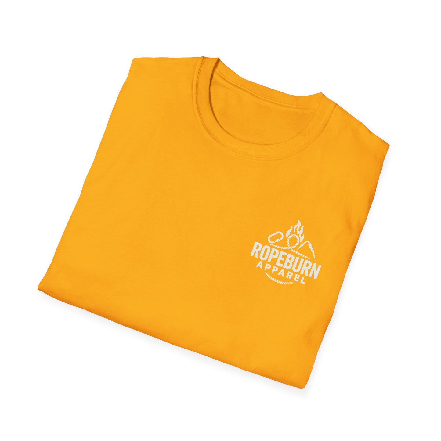 Cliffside Living. Rope-Born Grit.” (White Shirt – Male Climber)
