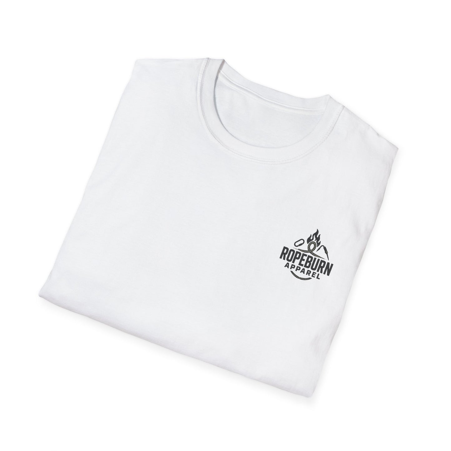 Cliffside Living. Rope-Born Grit.” (White Shirt – Male Climber)