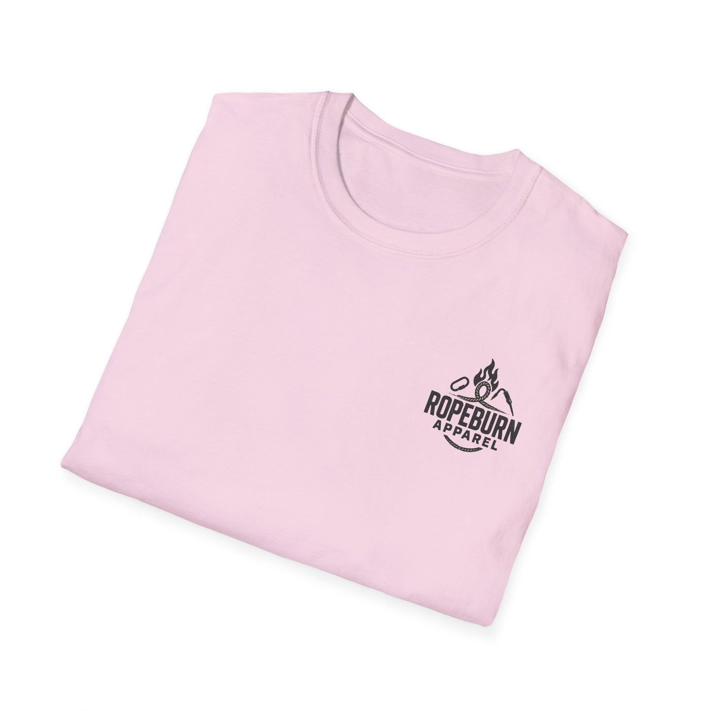 Cliffside Living Unisex Softstyle T-Shirt – Rope-Born Grit  (Pink Shirt – Female Climber