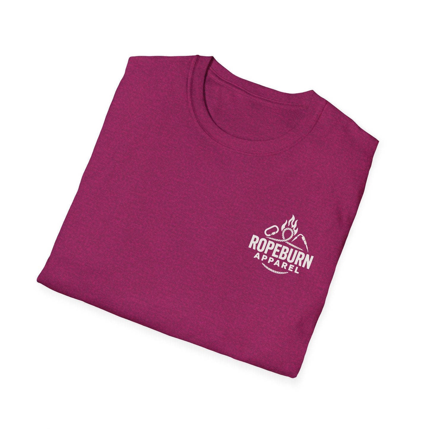 Cliffside Living Unisex Softstyle T-Shirt – Rope-Born Grit  (Pink Shirt – Female Climber