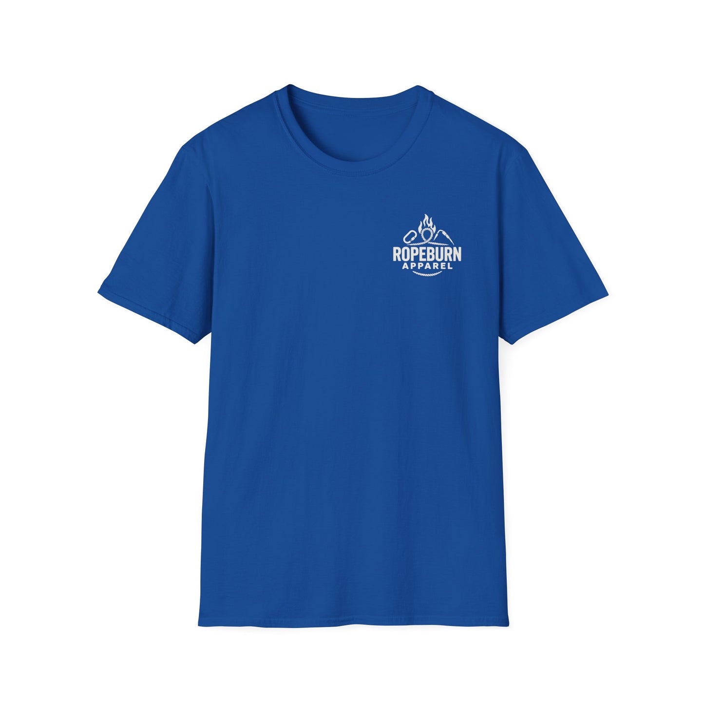 Cliffside Living. Rope-Born Grit.” (White Shirt – Male Climber)