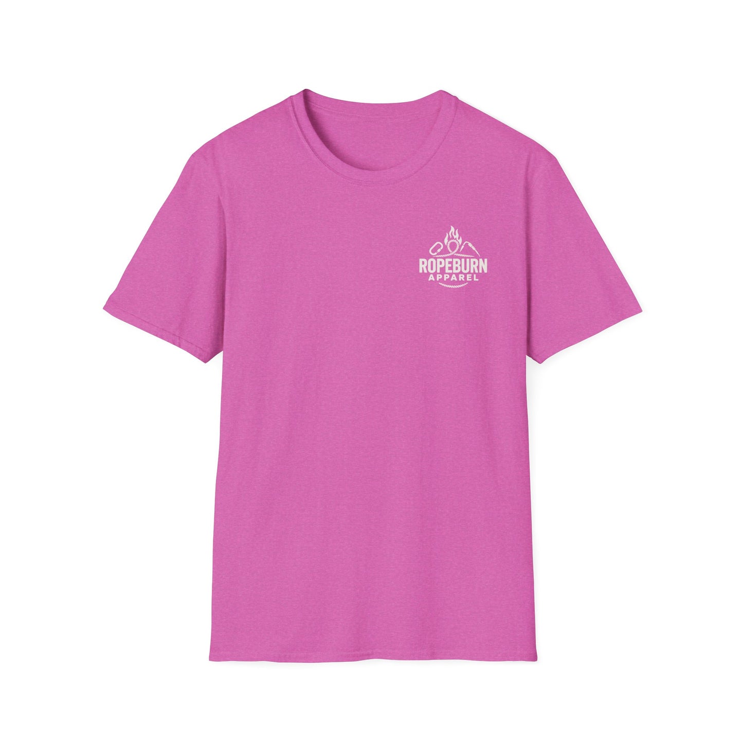 Cliffside Living Unisex Softstyle T-Shirt – Rope-Born Grit  (Pink Shirt – Female Climber