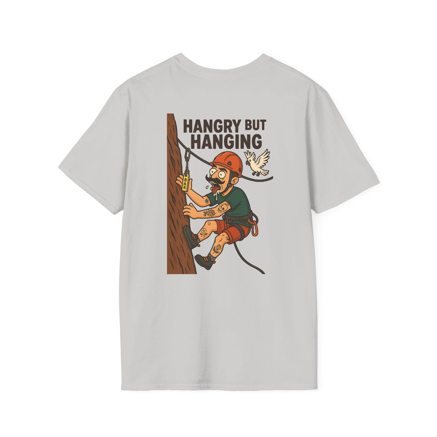 Hangry But Hanging T-Shirt – Climber’s Humor Tee for the Hungry Adventurer