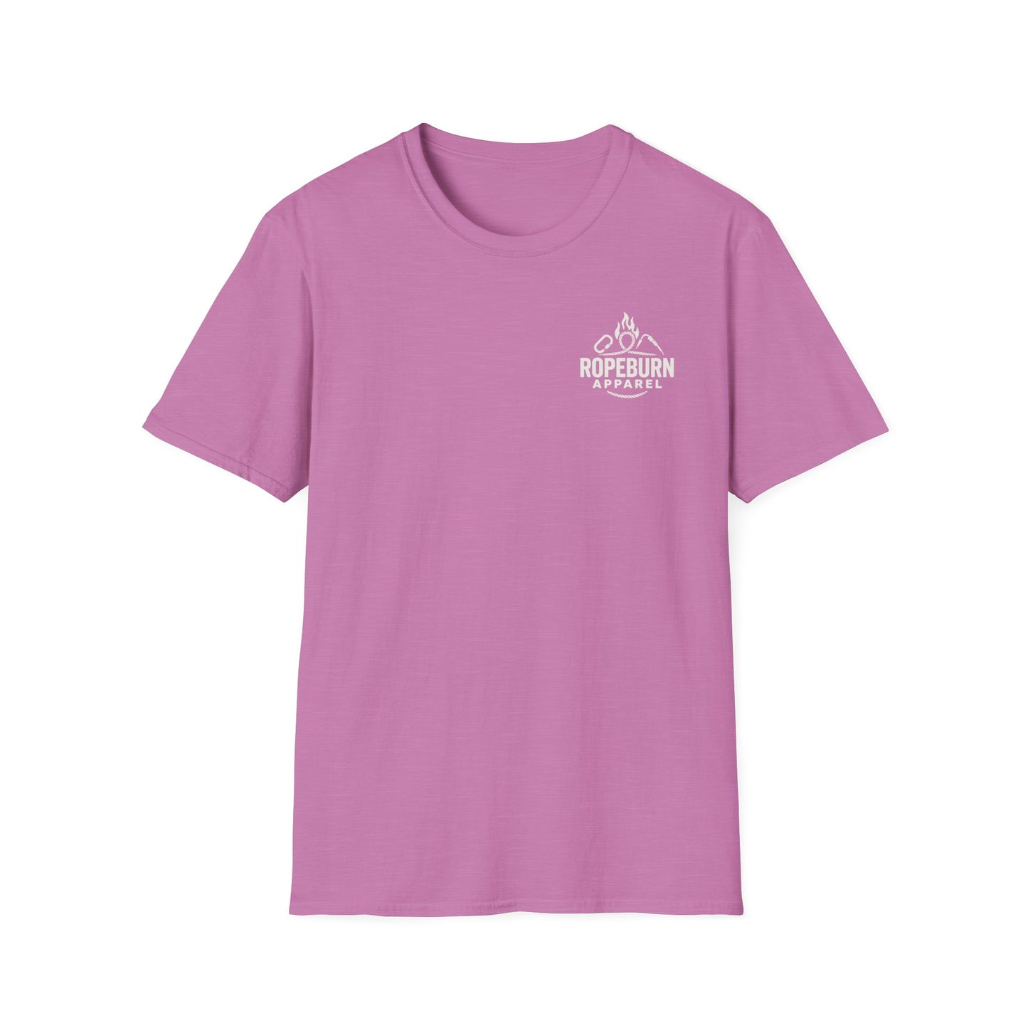 Cliffside Living Unisex Softstyle T-Shirt – Rope-Born Grit  (Pink Shirt – Female Climber