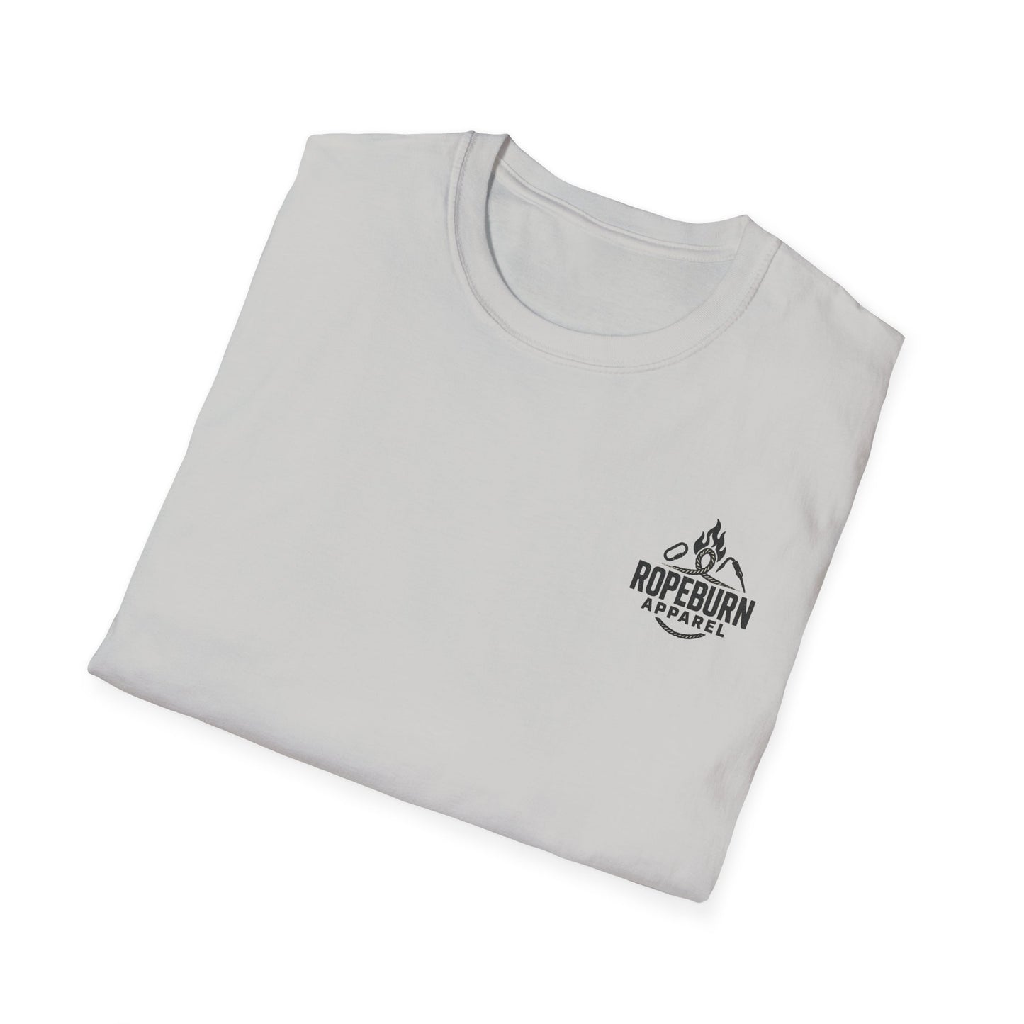 Cliffside Living. Rope-Born Grit.” (White Shirt – Male Climber)