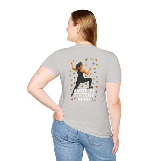 Vertical State of Mind T-Shirt – Unisex Climbing Tee | Lightweight Softstyle Shirt for Climbers, Outdoor Athletes & Motivated Minds