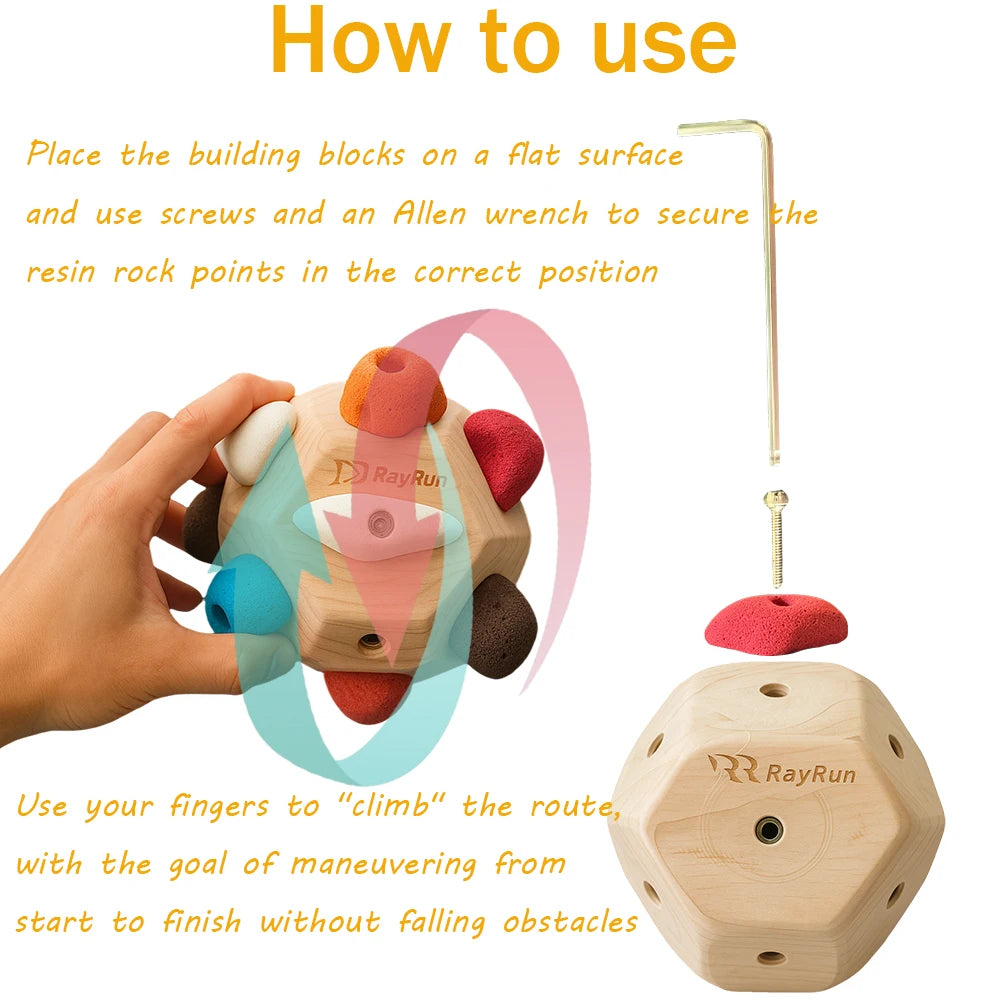 Finger Rock Climbing Ball，Finger Boulder Block Rock Climbing Training Set ，20 Resin Holds, Wooden Boulder Block ball, Tools