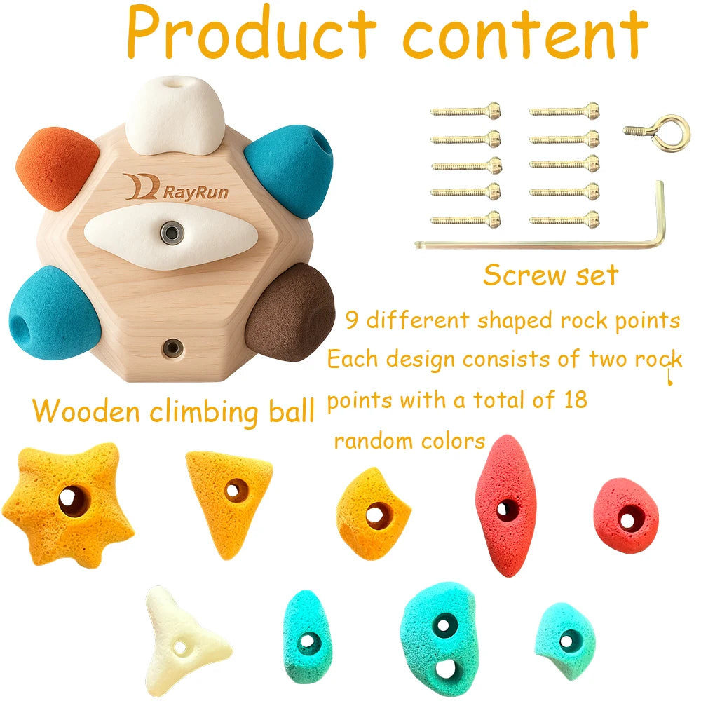 Finger Rock Climbing Ball，Finger Boulder Block Rock Climbing Training Set ，20 Resin Holds, Wooden Boulder Block ball, Tools